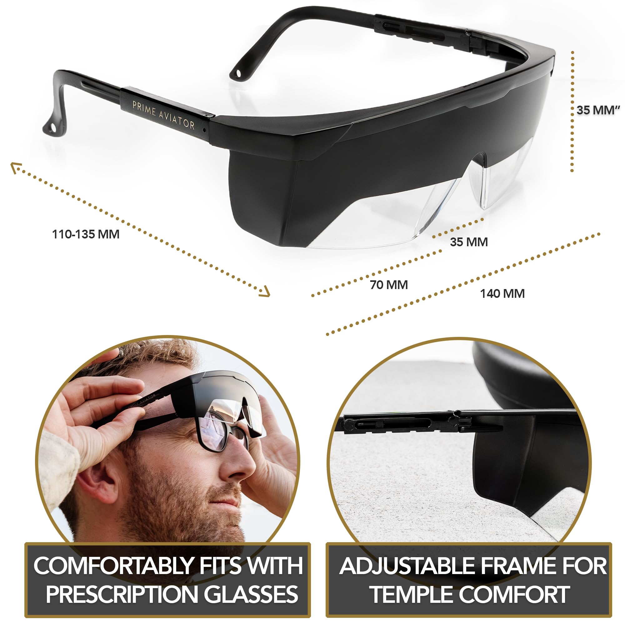 Prime Aviator FOGGLES adjustable temples for a secure fit during long sessions