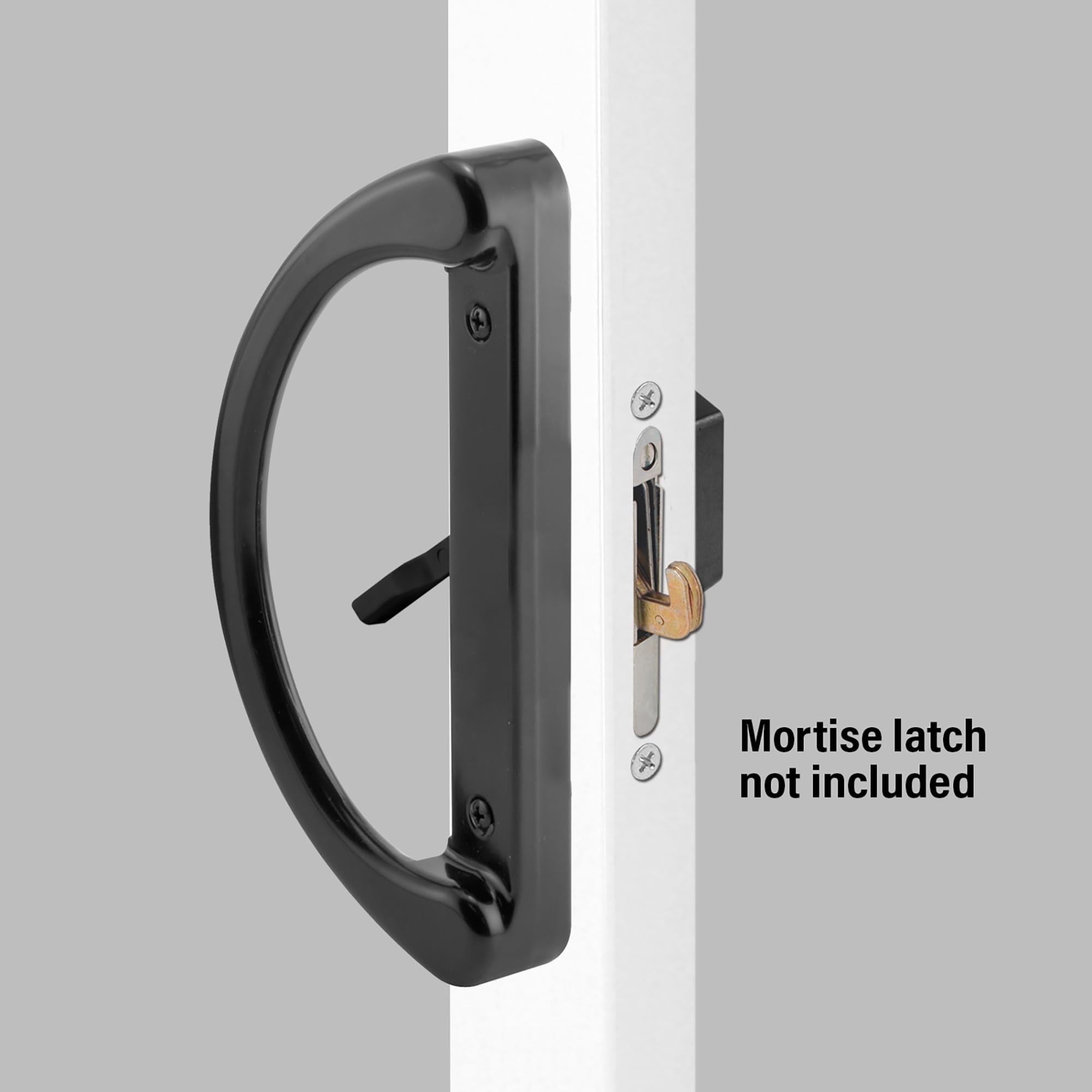 Prime-Line C1224 exterior pull in black finish complements modern sliding doors.