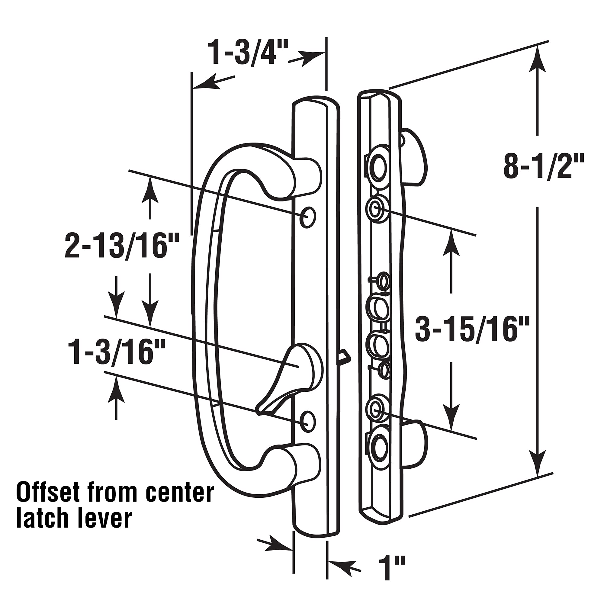 Prime-Line C-1280 mortise style sliding door handle set shown with compatible latch
