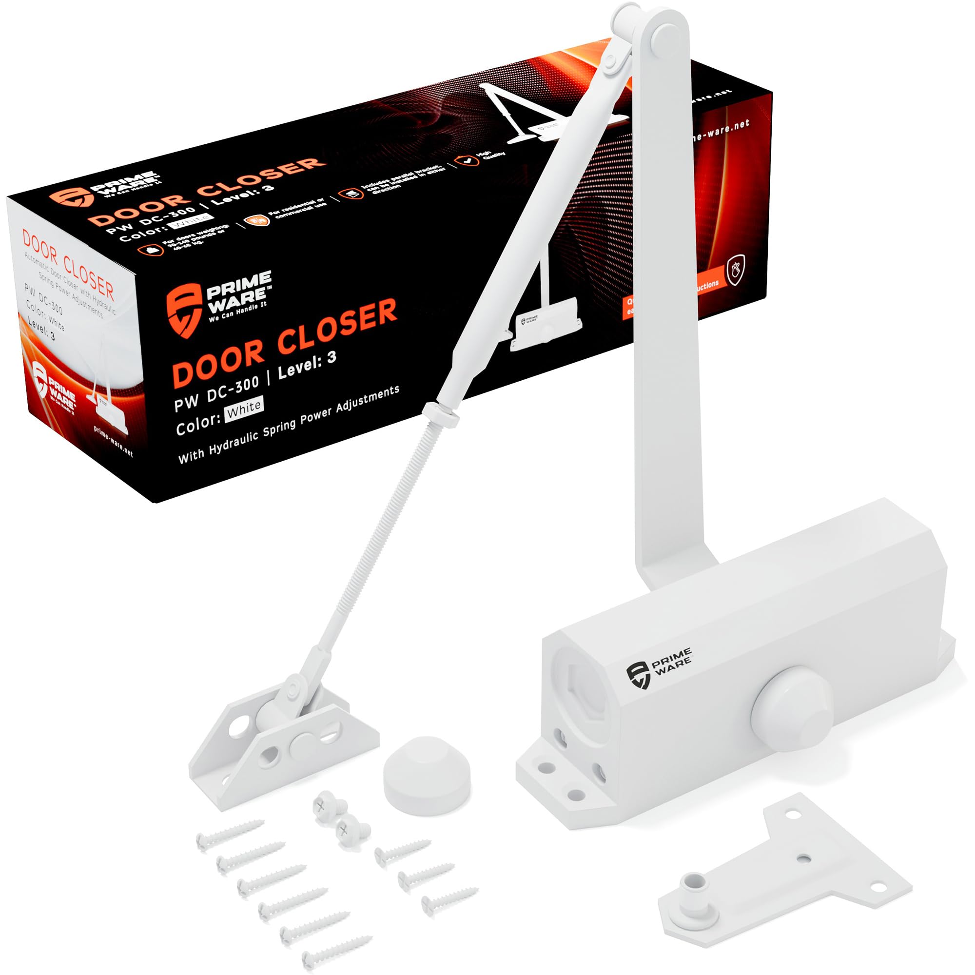 PrimeWare DC-300 soft-close-action on a door for smooth operation.