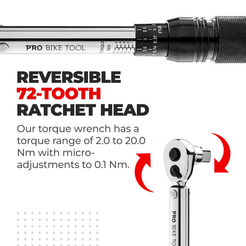 PRO BIKE TOOL 72-tooth reversible ratchet for smooth torque control