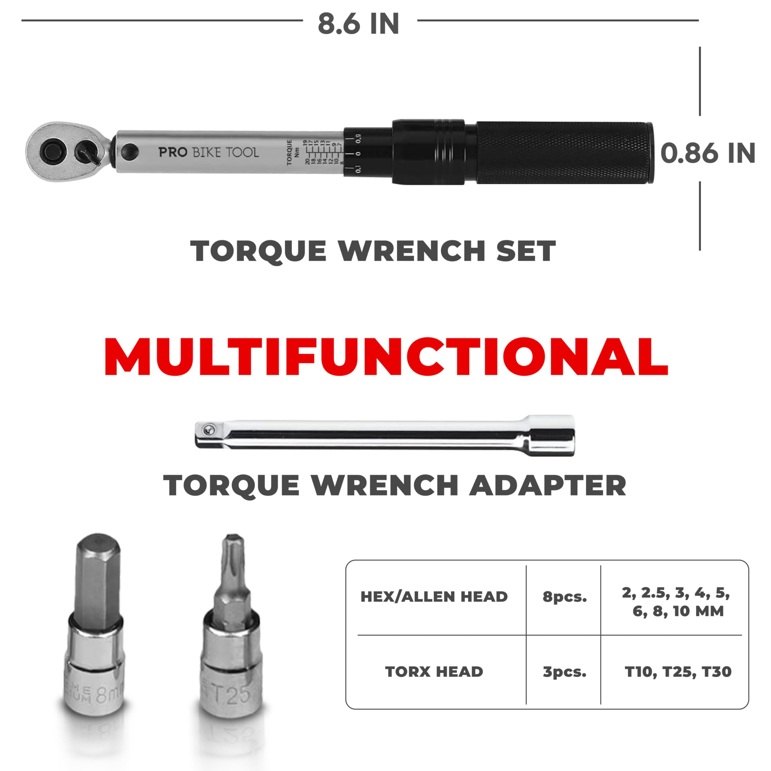 Dual-drive head enables torque in both tightening directions.