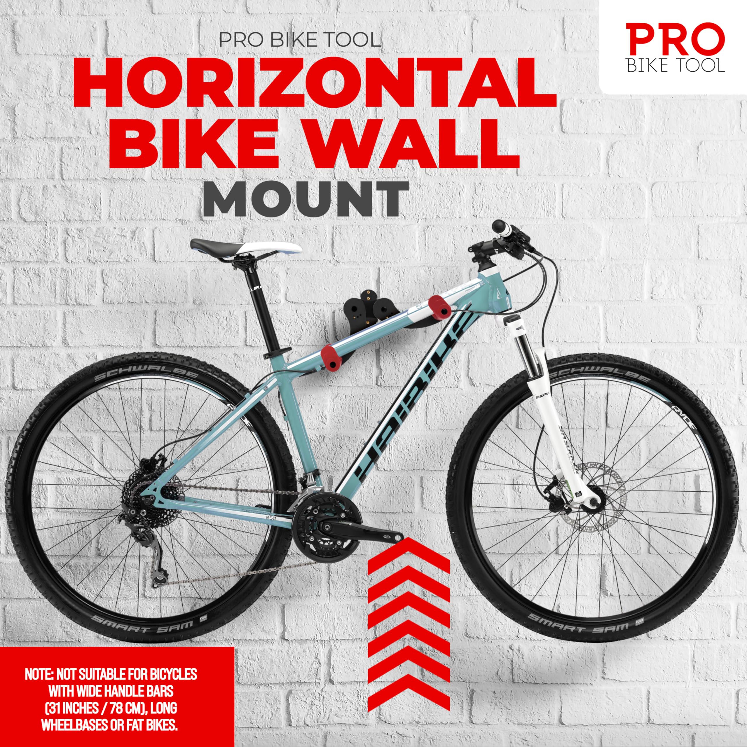 PRO BIKE TOOL indoor bicycle hanger secures road, mountain, or hybrid bikes.