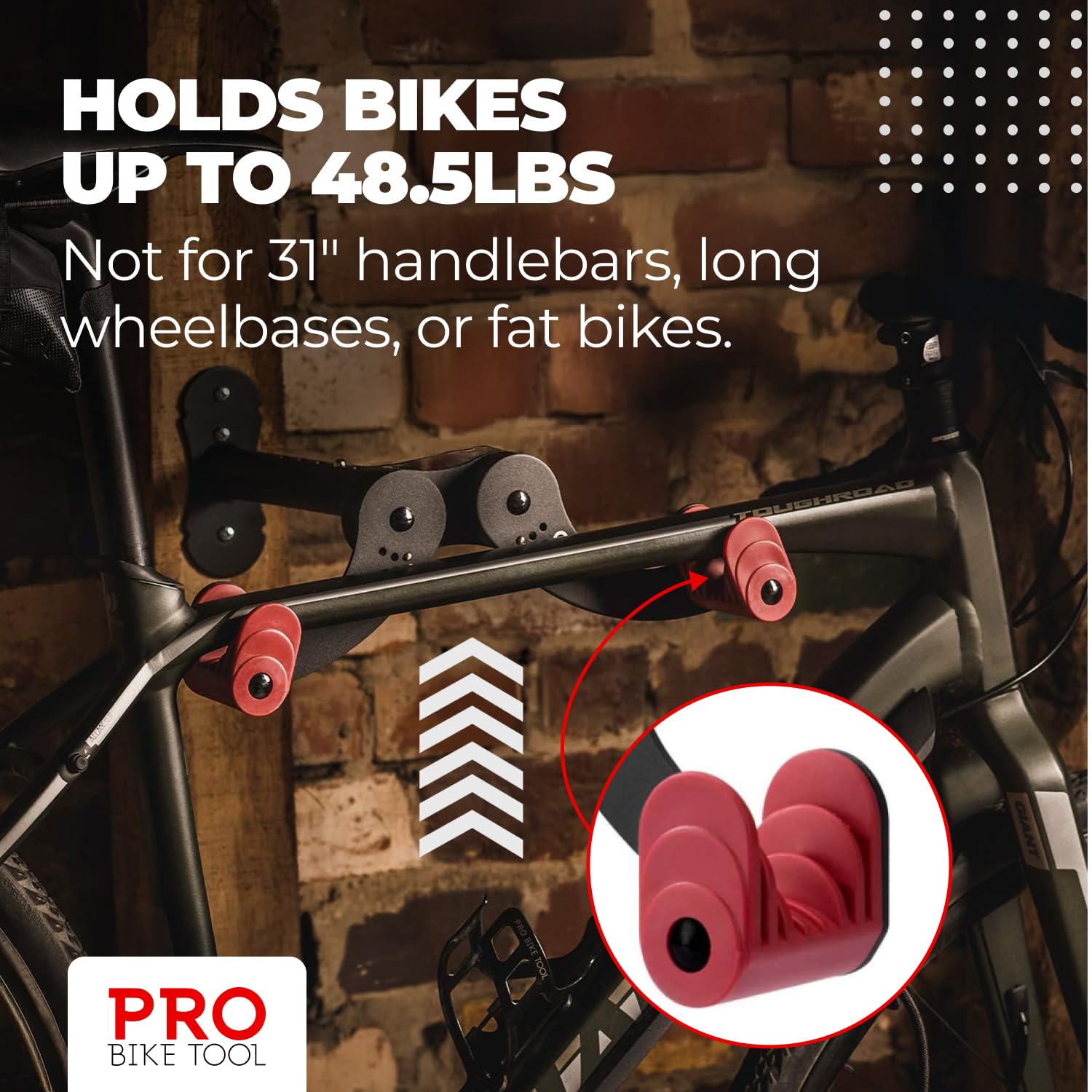 PRO BIKE TOOL soft rubber cradles prevent frame scratches.