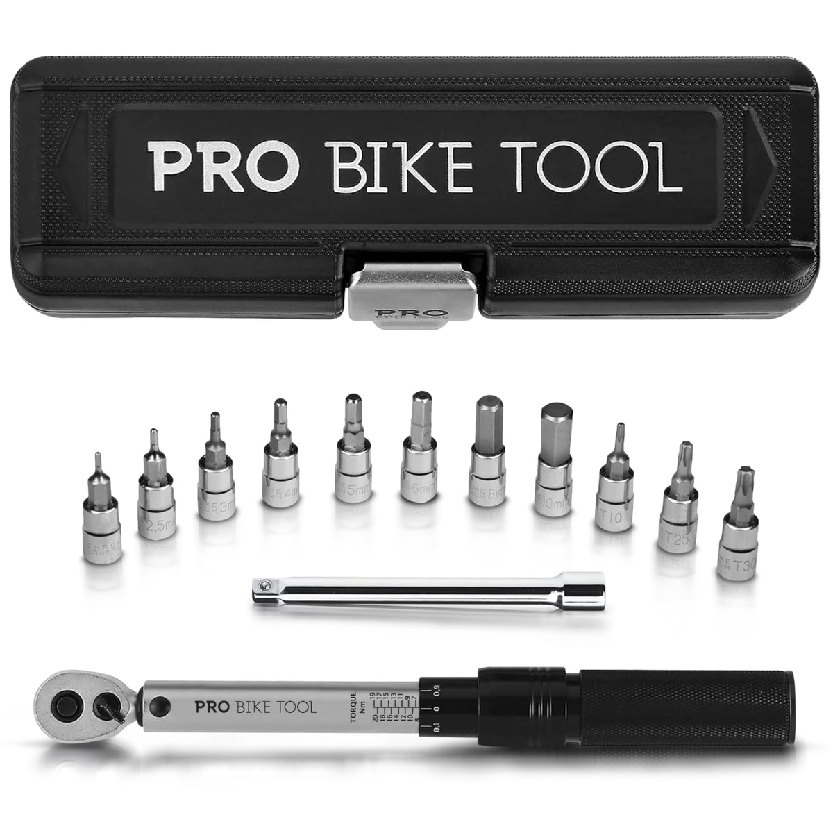 PRO BIKE TOOL torque wrench with 2–20 Nm range and precision adjustment.