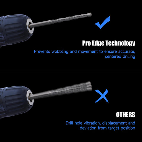 Pro Edge shockproof hex shank provides stable fit with most power tools