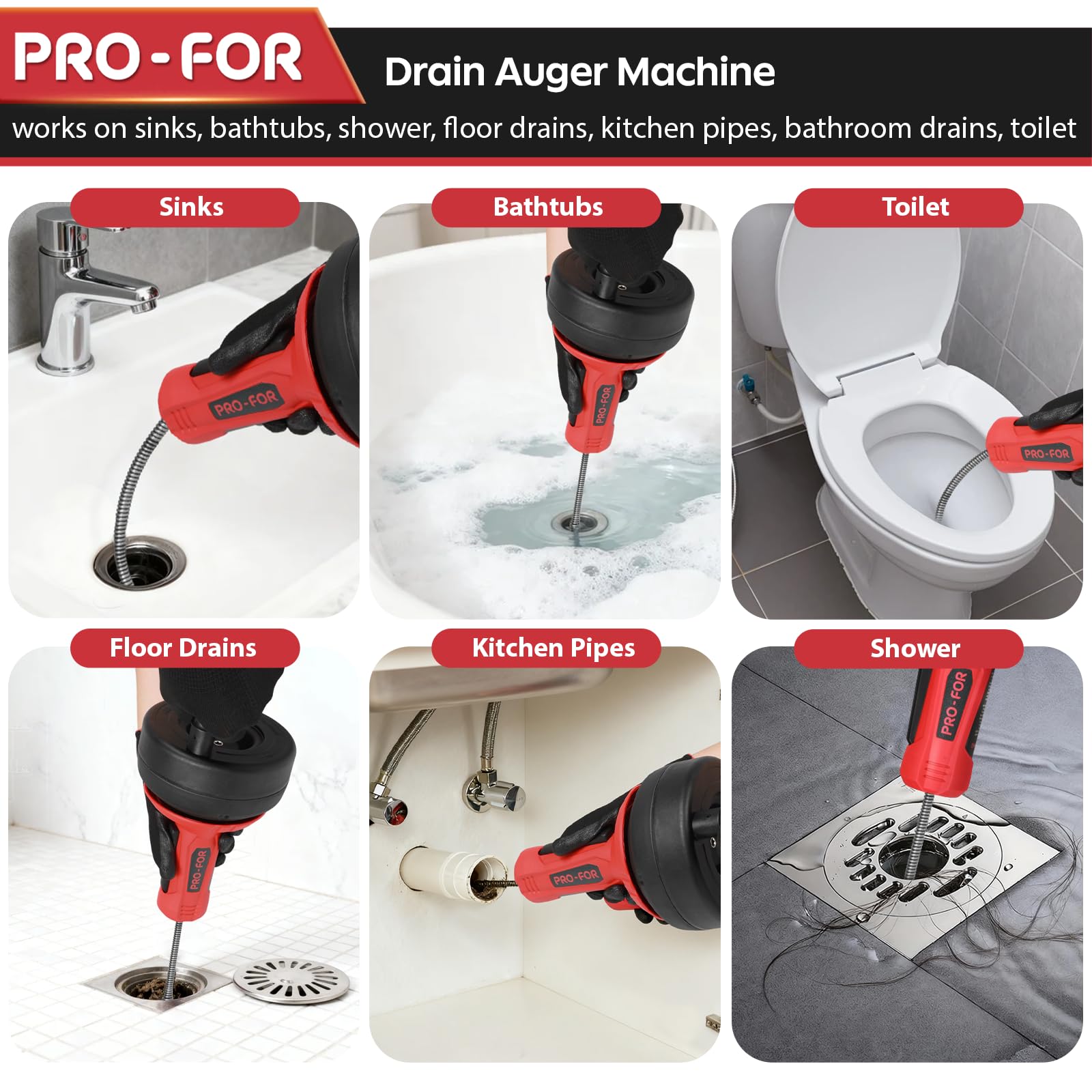 PRO-FOR Drain Auger gloves included for cleaner maintenance