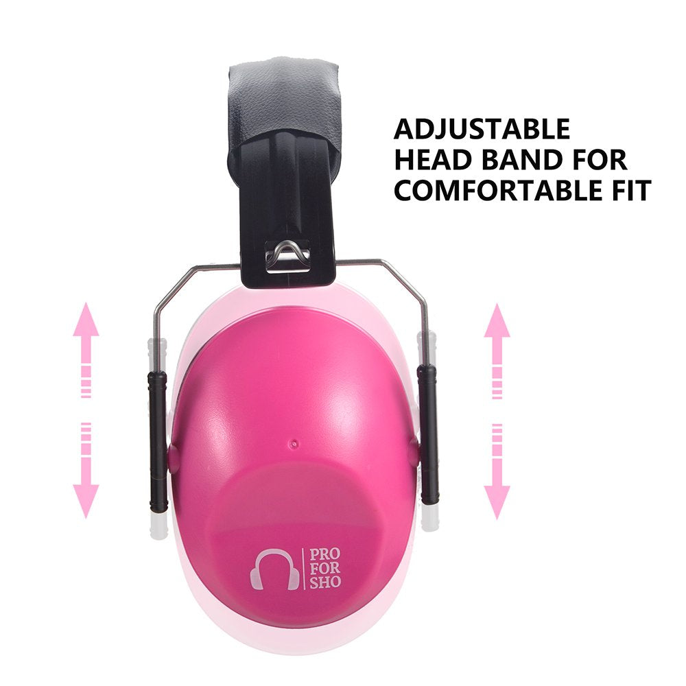 Adjustable headband on pink Pro For Sho ear muffs for a customized fit