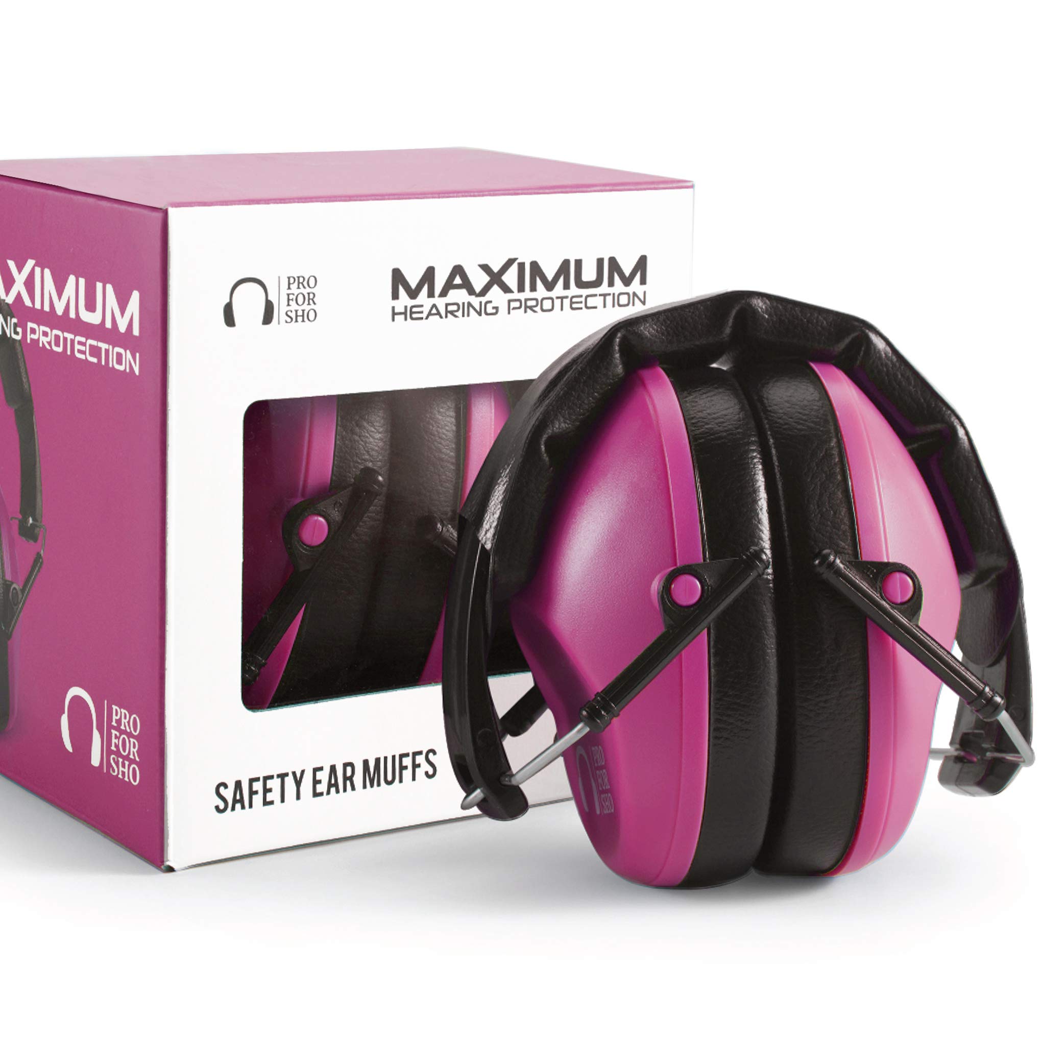 Pro For Sho pink 34dB ear muffs folded for travel protection