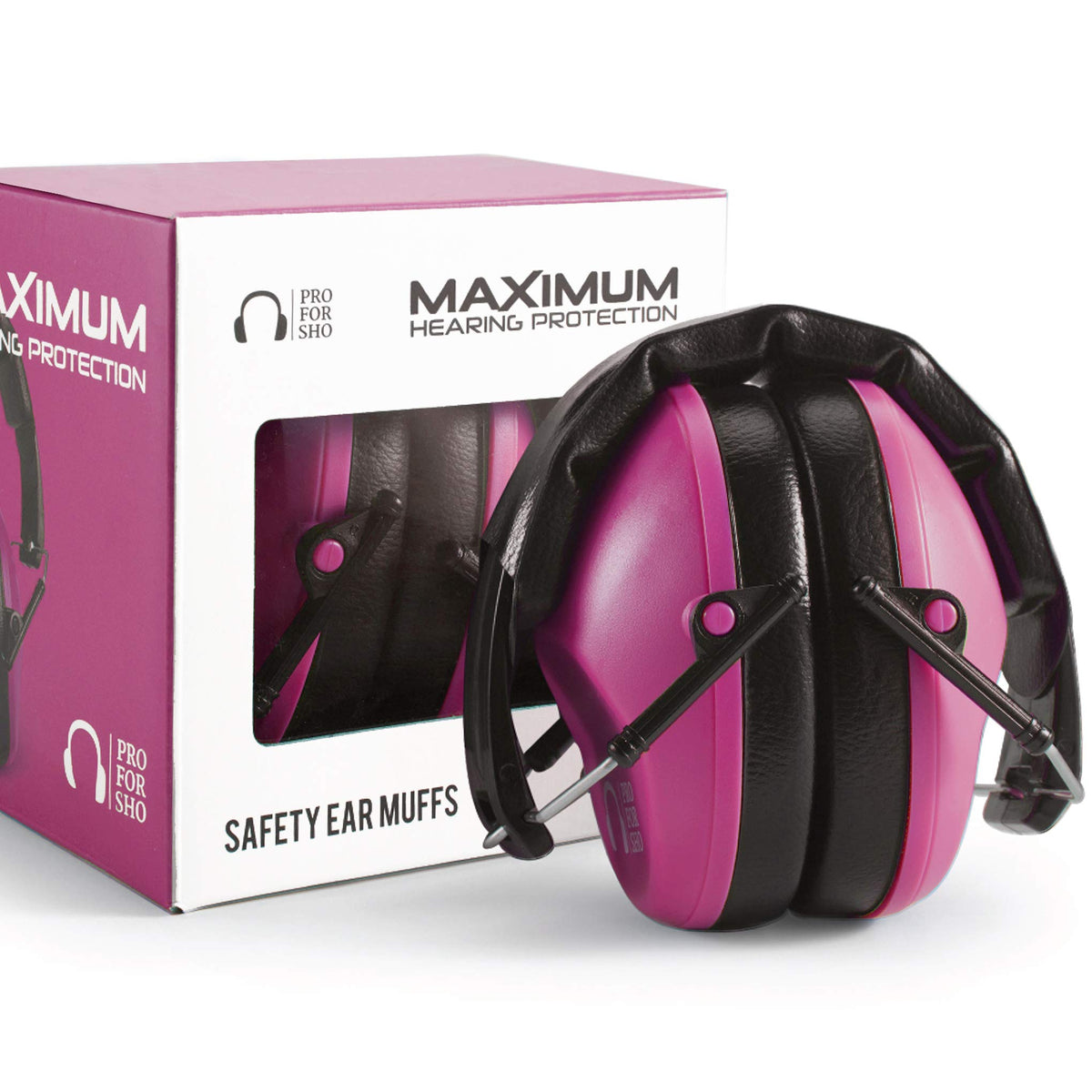 Pro For Sho pink 34dB ear muffs folded for travel protection