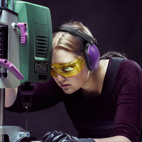 Pro For Sho headband adjustment feature on purple earmuffs for fit