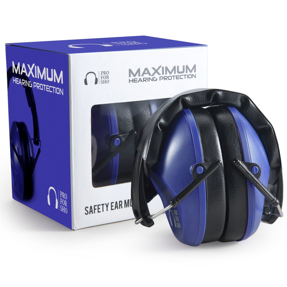 Pro For Sho 34 dB NRR earmuffs folded for compact travel protection
