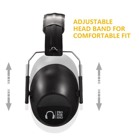 Adjustable headband on Pro For Sho muffs with cushioned seals for comfortable wear.