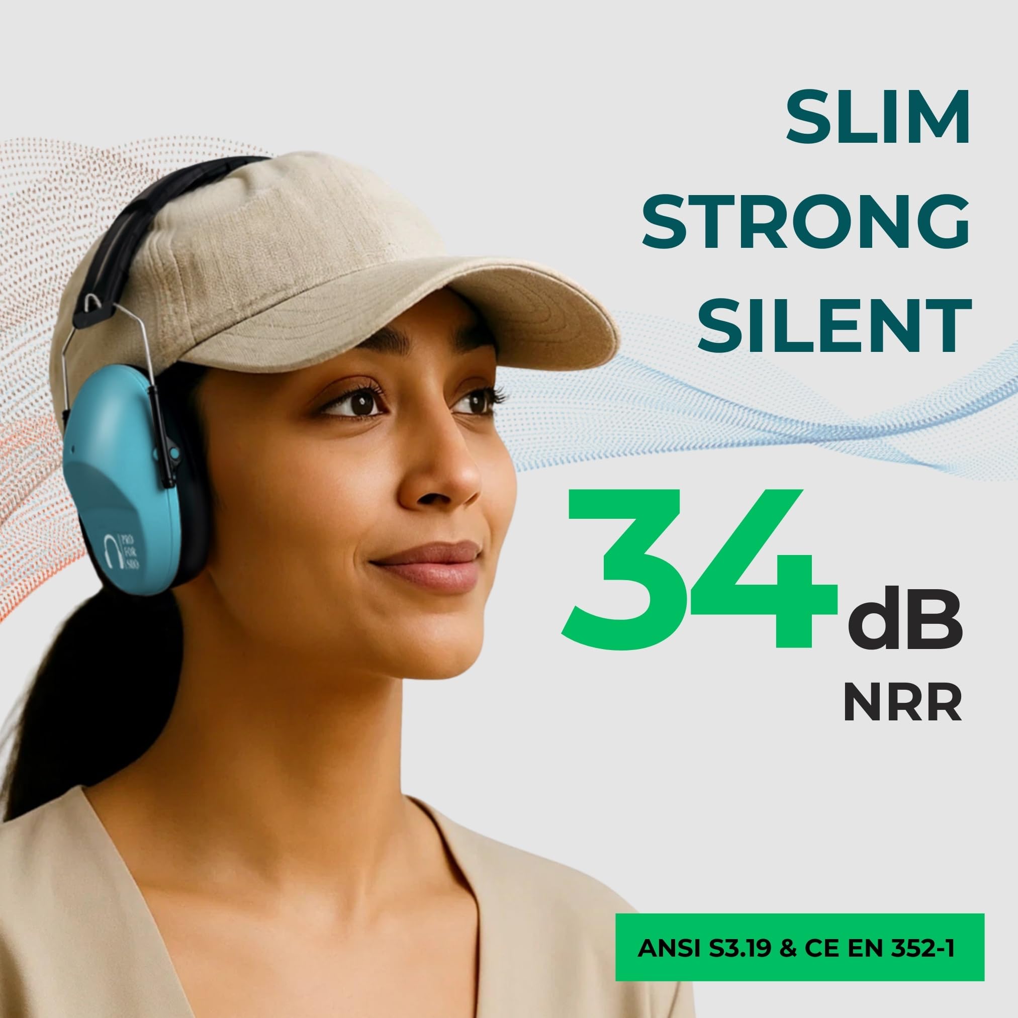 Pro For Sho teal earmuffs close-up showing padded cups.