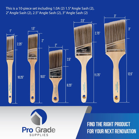 Pro Grade 10-pack 1-5in angle brush for smooth edges and faster coverage