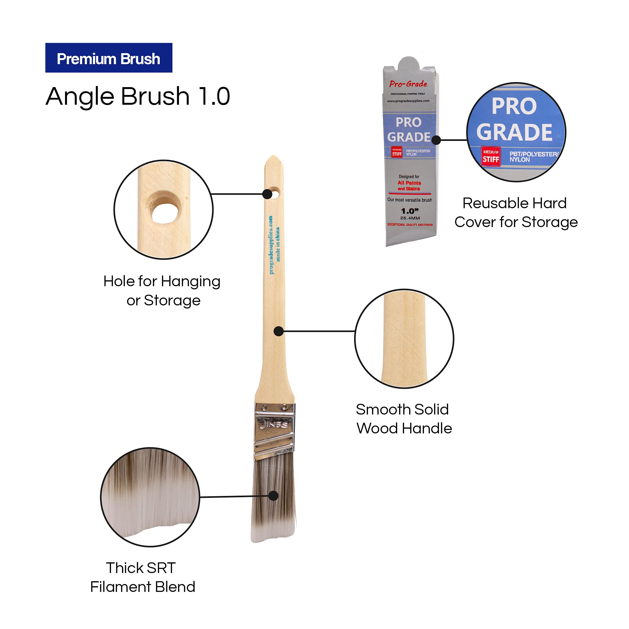 Pro Grade 1-inch angle brush features durable wooden comfort grip
