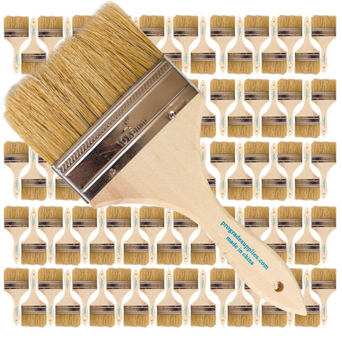 Pro Grade chip brush 4in wood-handle closeup, durable for DIY projects.