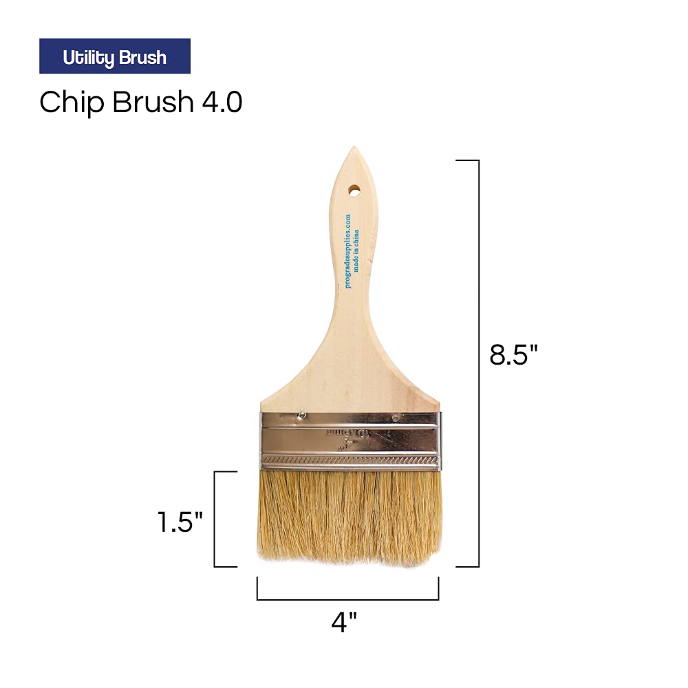 Pro Grade chip brush featuring a light brown wooden handle for comfortable grip.
