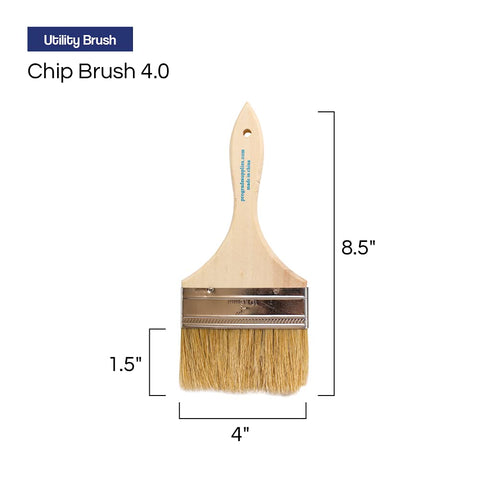 Pro Grade chip brush featuring a light brown wooden handle for comfortable grip.