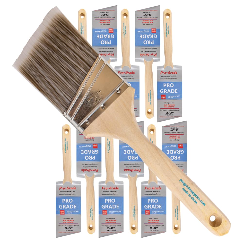 Pro Grade 3-inch angle brush closeup with durable synthetic filament for smooth finishes.