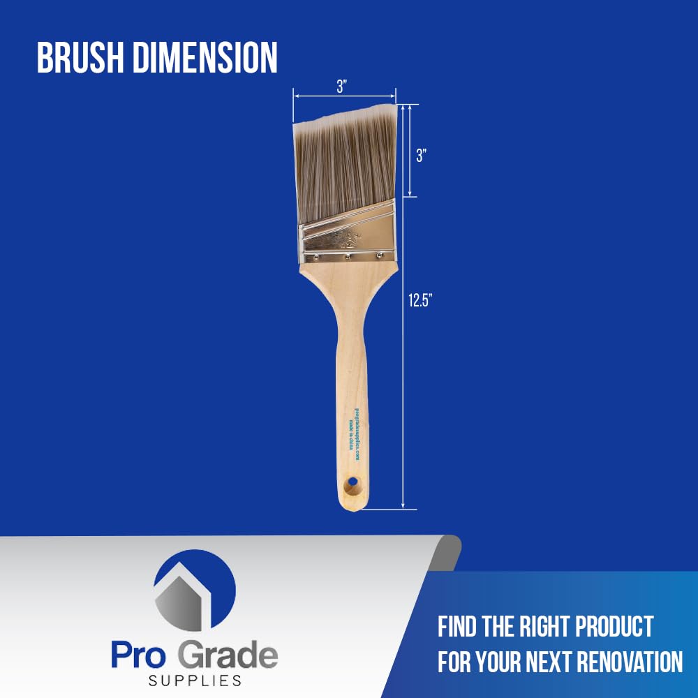Pro Grade wooden-handled 3-inch angle brush for comfortable grip during trim work.