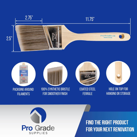 Pro Grade 2.5-inch angle brushes for precise wall cut-ins.