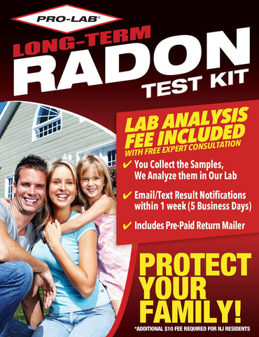 PRO-LAB radon test kit alpha track detector for long-term monitoring.