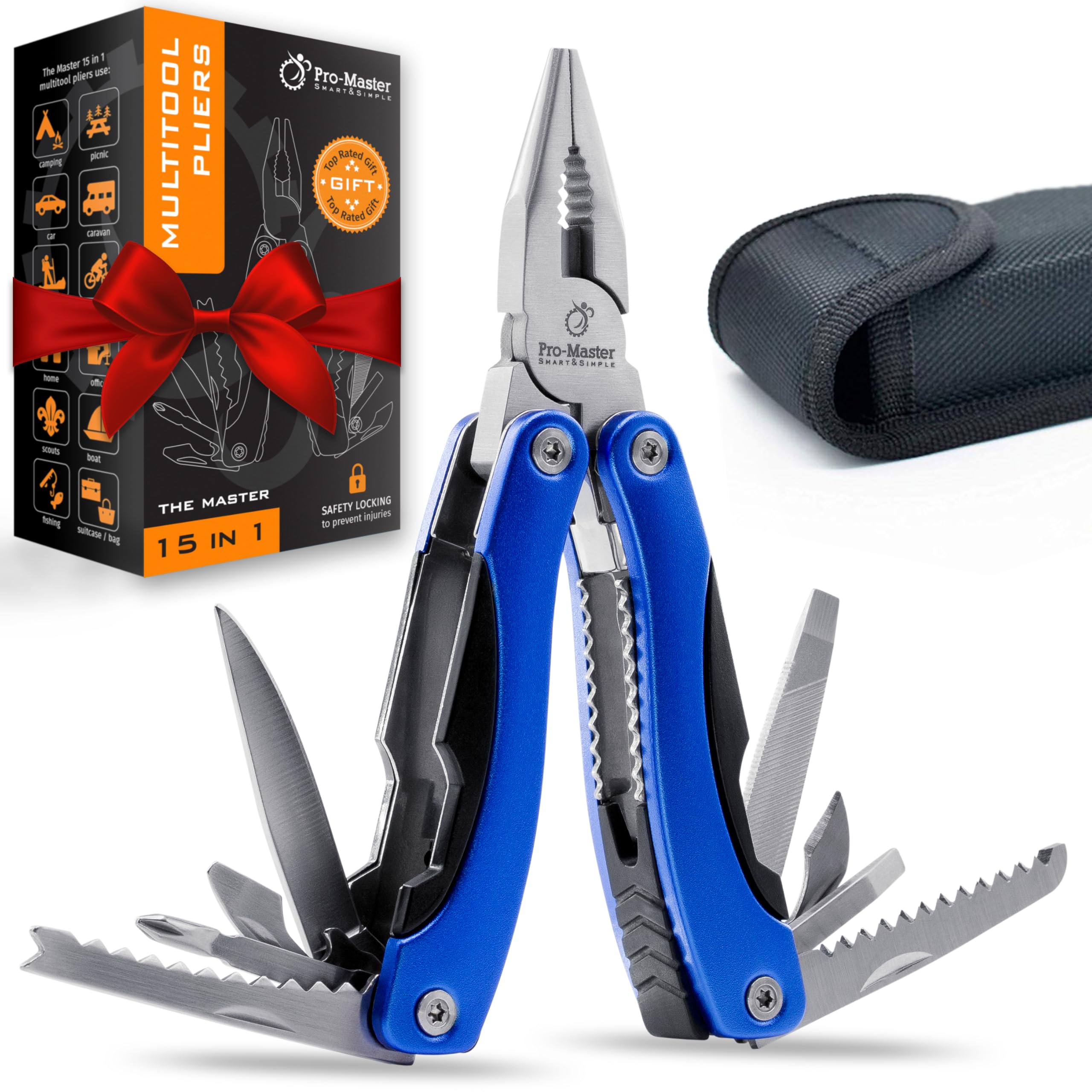 PRO-MASTER SMART & SIMPLE 15in1 multitool in pocket for on-the-go fixes.