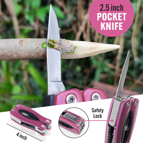 PRO-MASTER Smart & Simple pink 15-in-1 multitool bottle opener, handy for outdoor meals.