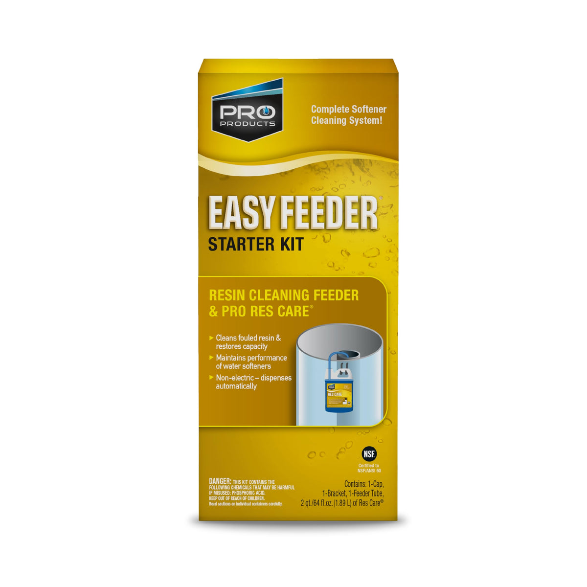 Pro Products Res Care Easy Feeder bottle dispensing for continuous resin cleaning.