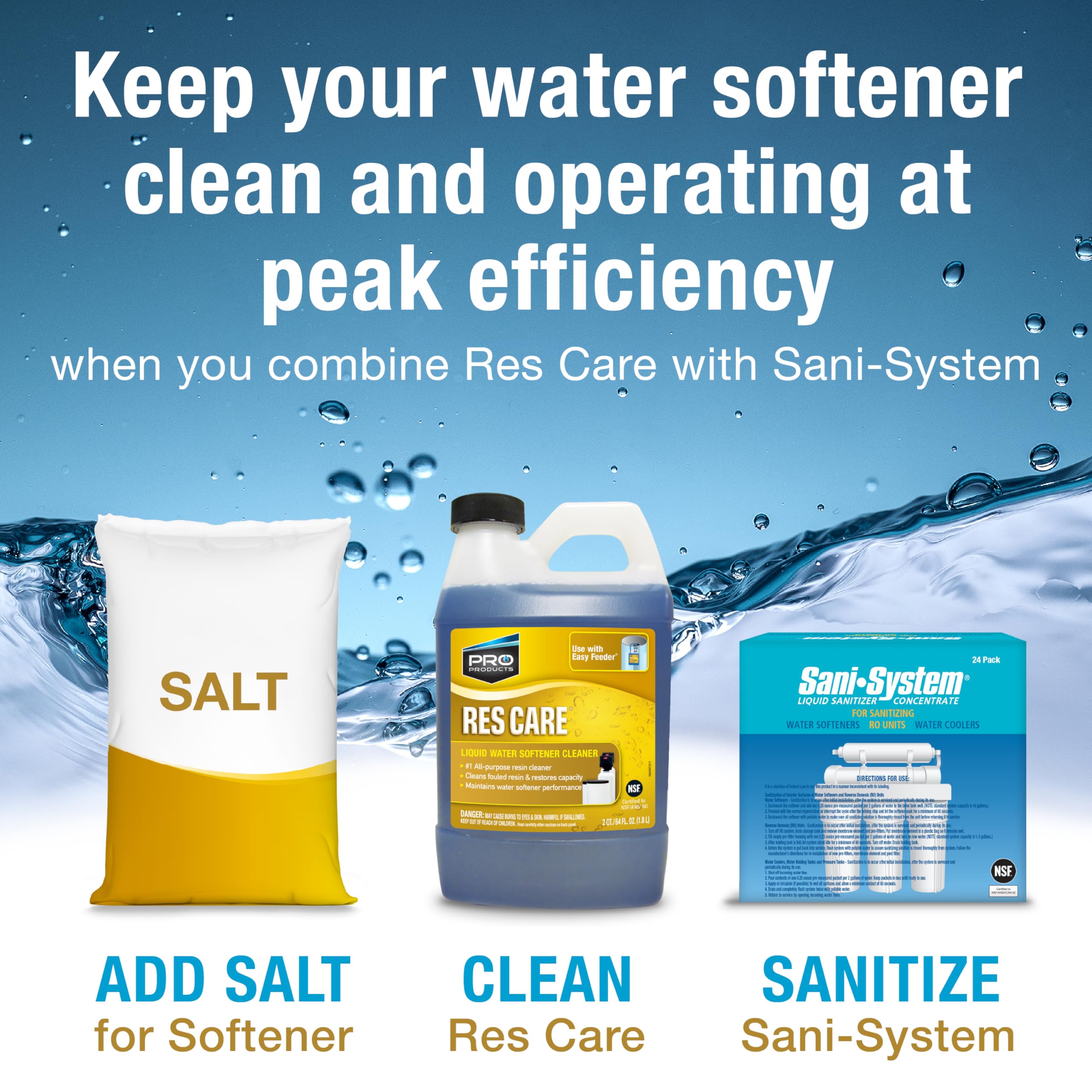 Pro Products Res Care NSF-certified sanitizer protects family drinking water.