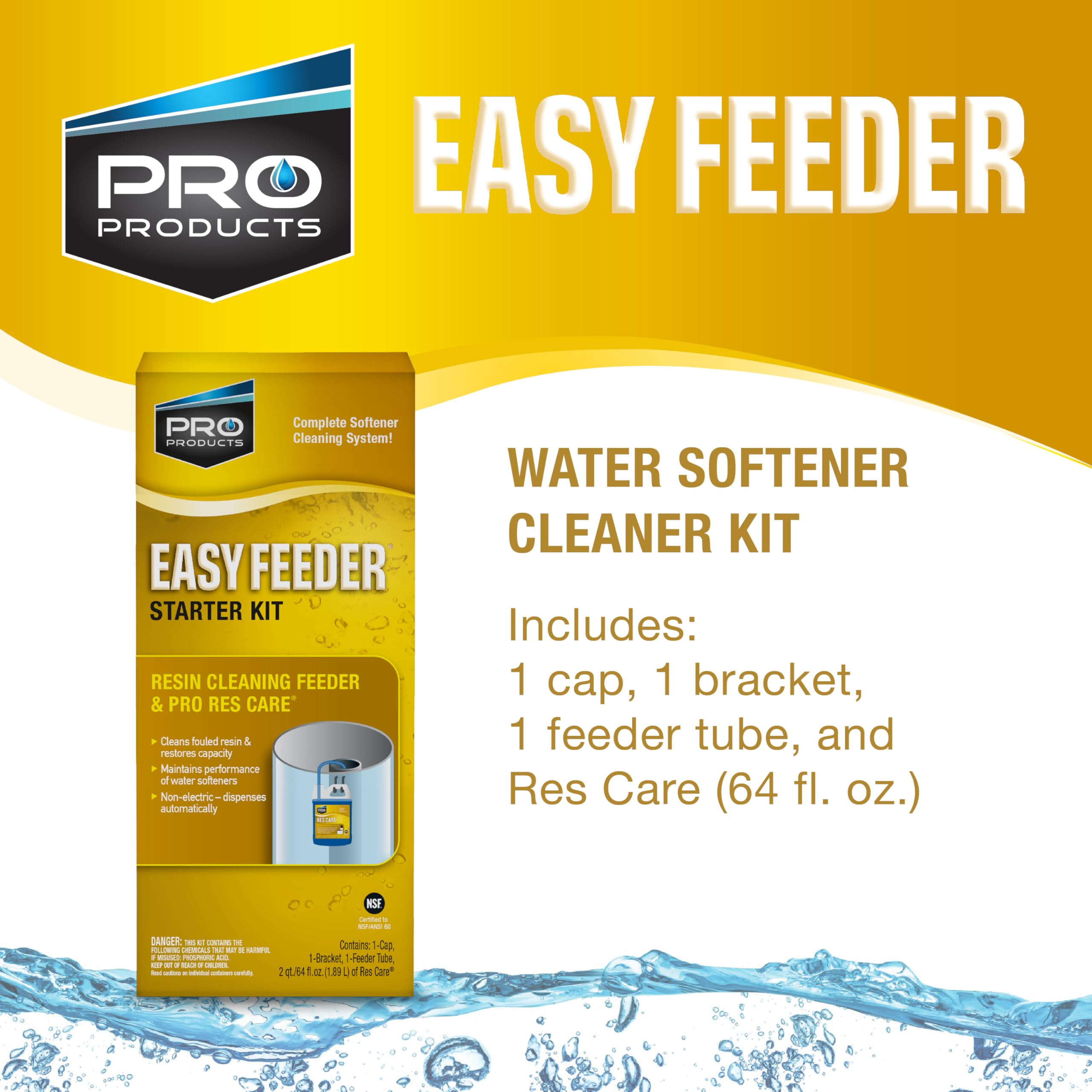 Pro Products Res Care cleaner near the brine tank supports resin bed maintenance.