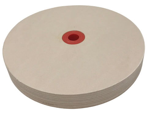 Pro Sharpening Supply leather honing wheel on a grinder highlights 6in bench-grinder fit