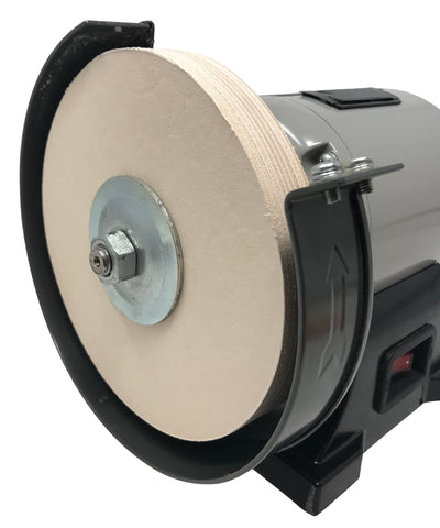 Pro Sharpening Supply leather honing wheel shows stacked leather design for cooler operation