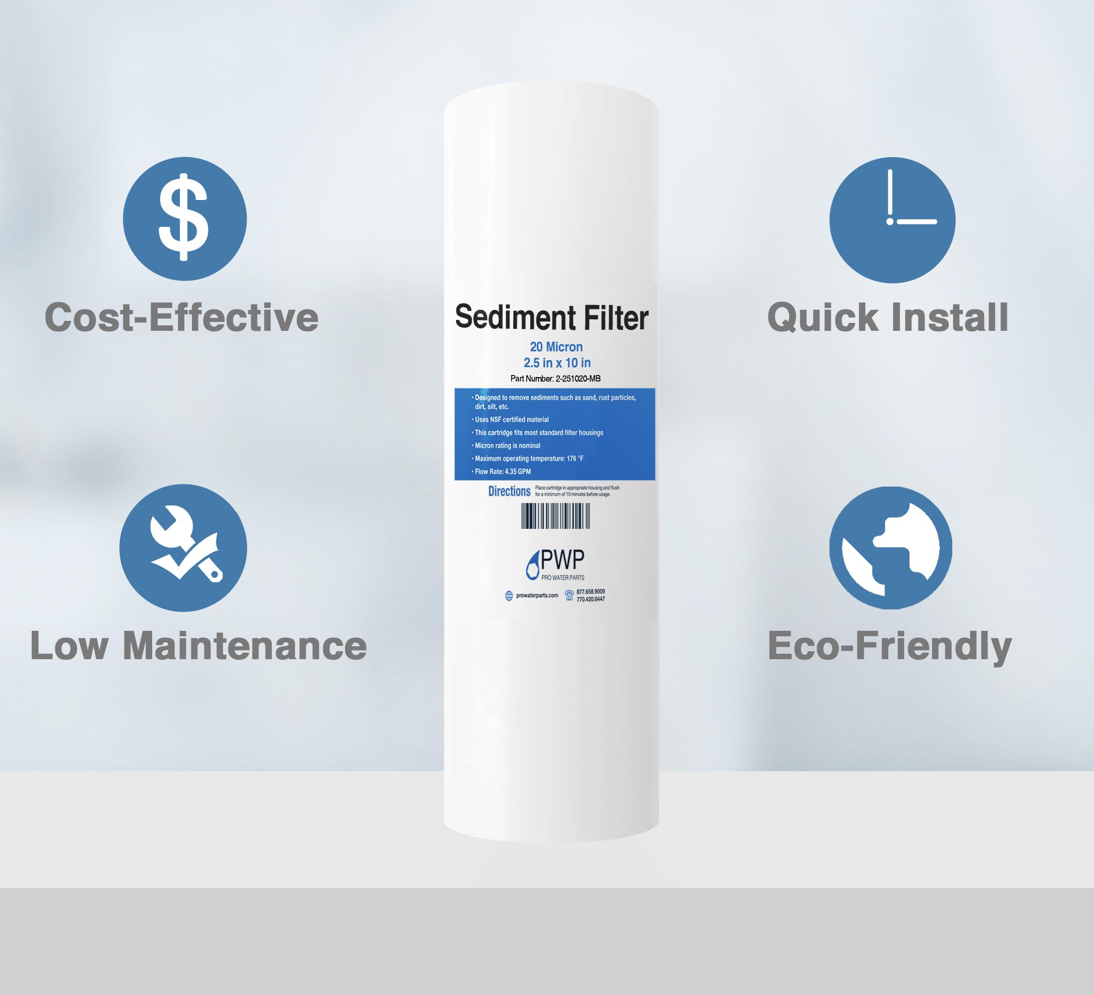 Pro Water Parts melt blown polypropylene filter image highlights durable construction and steady flow