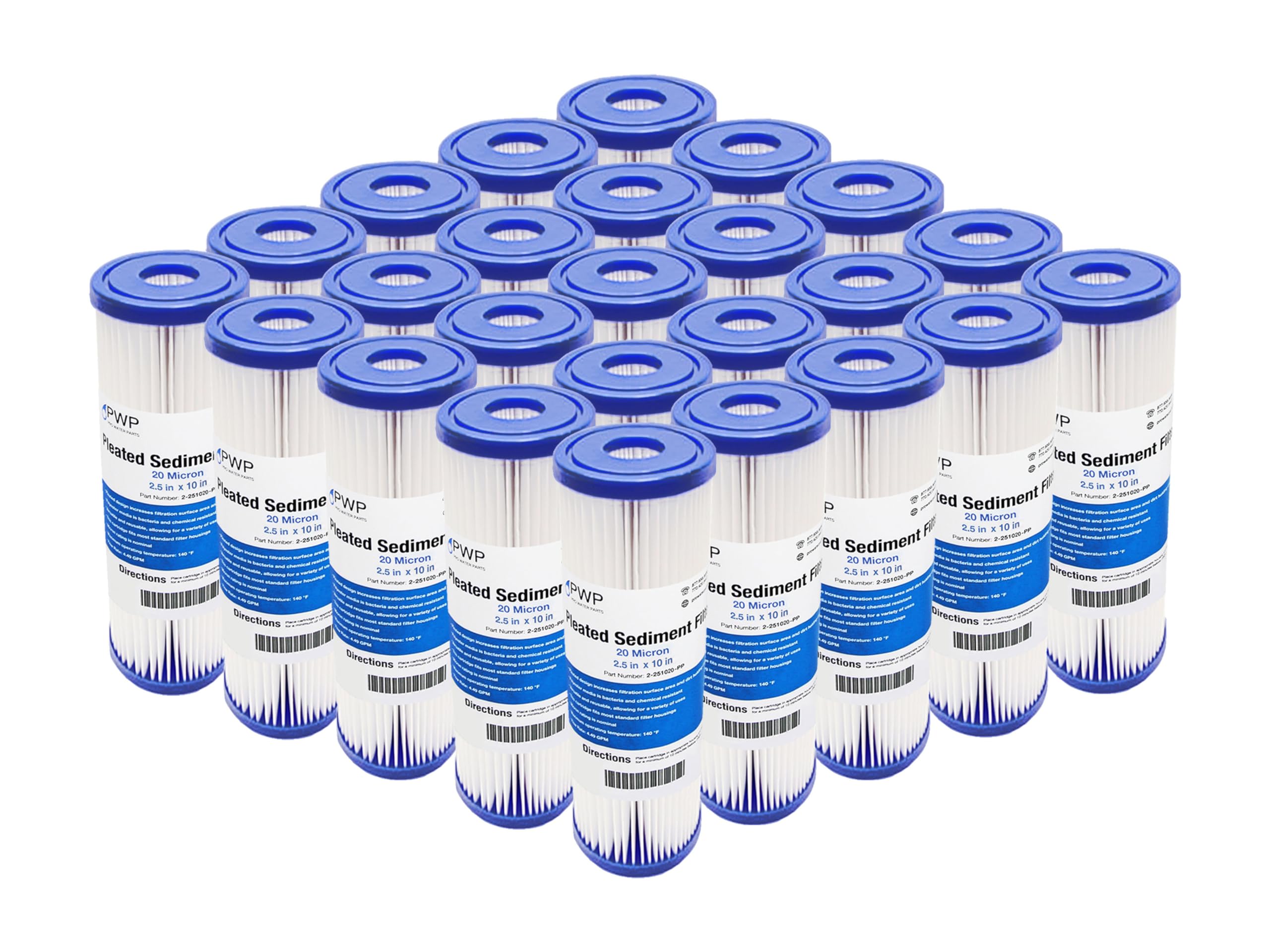 Pro Water Parts pleated sediment filter front view shows 10x2.5in cartridge for clear water