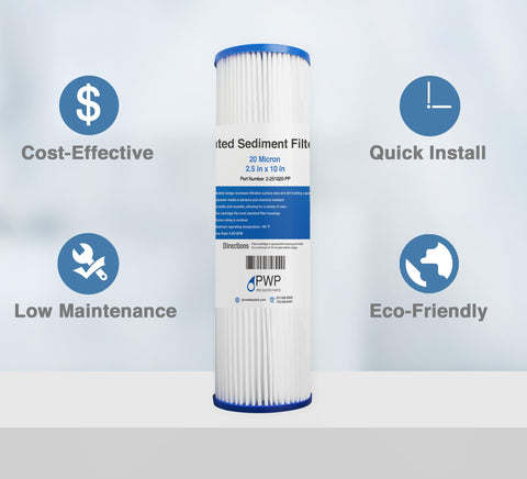 Pro Water Parts pleated sediment filter side view highlighting durable polyester media for reliable filtration