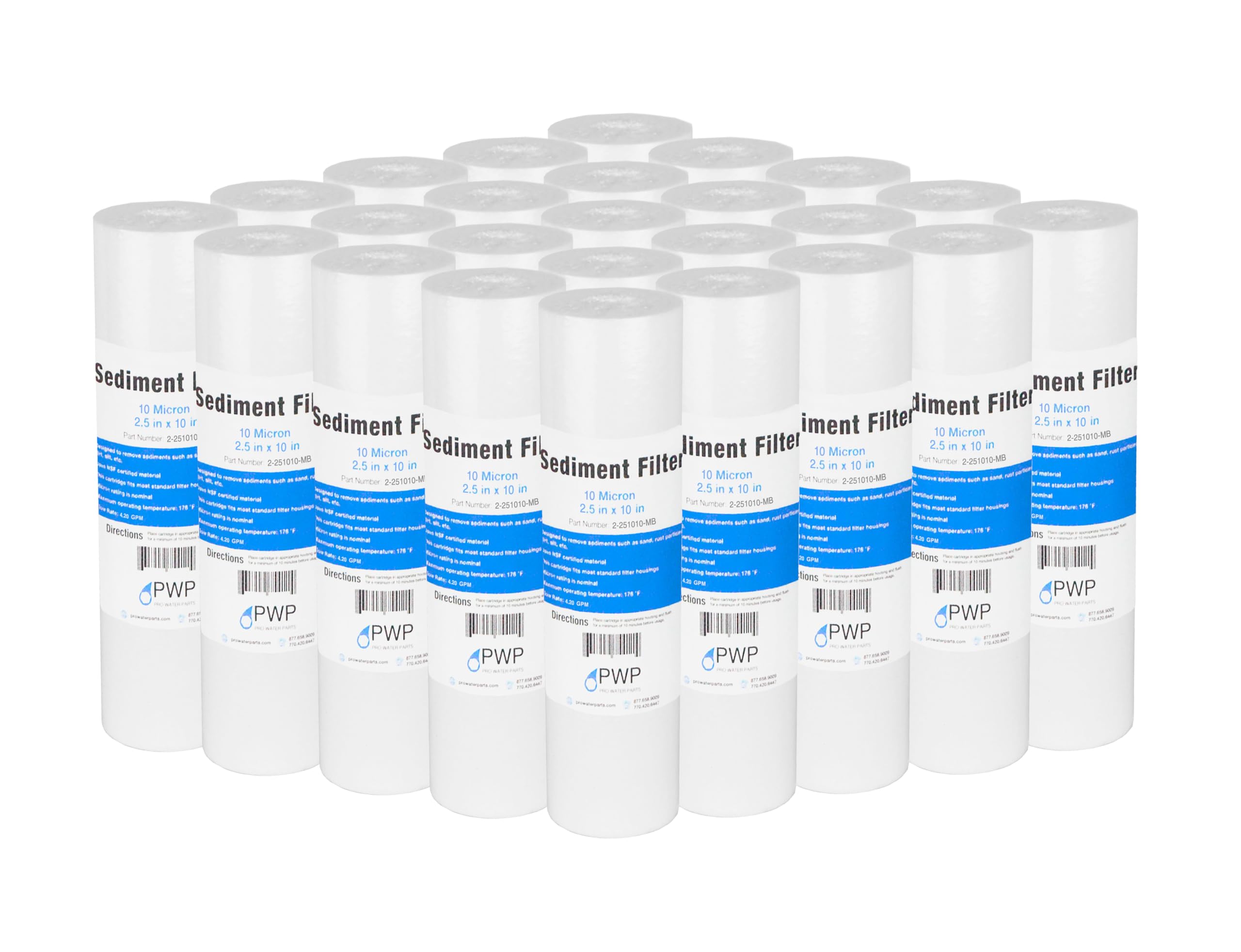 Pro Water Parts sediment filter image showing 10x2.5-inch, 10 µm design for cleaner water