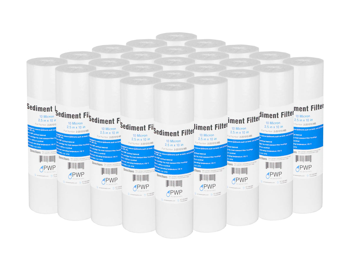 Pro Water Parts sediment filter image showing 10x2.5-inch, 10 µm design for cleaner water