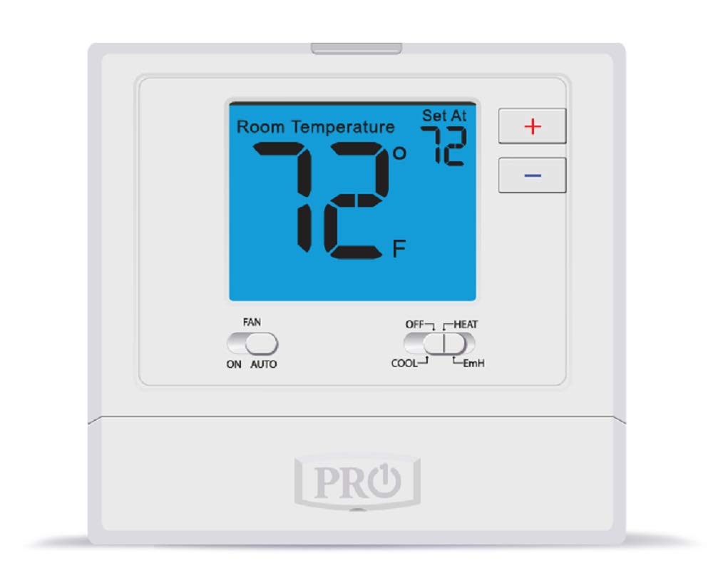 PRO1 IAQ Pro1 T721 blue thermostat on wall with clear 2H/1C control for home comfort