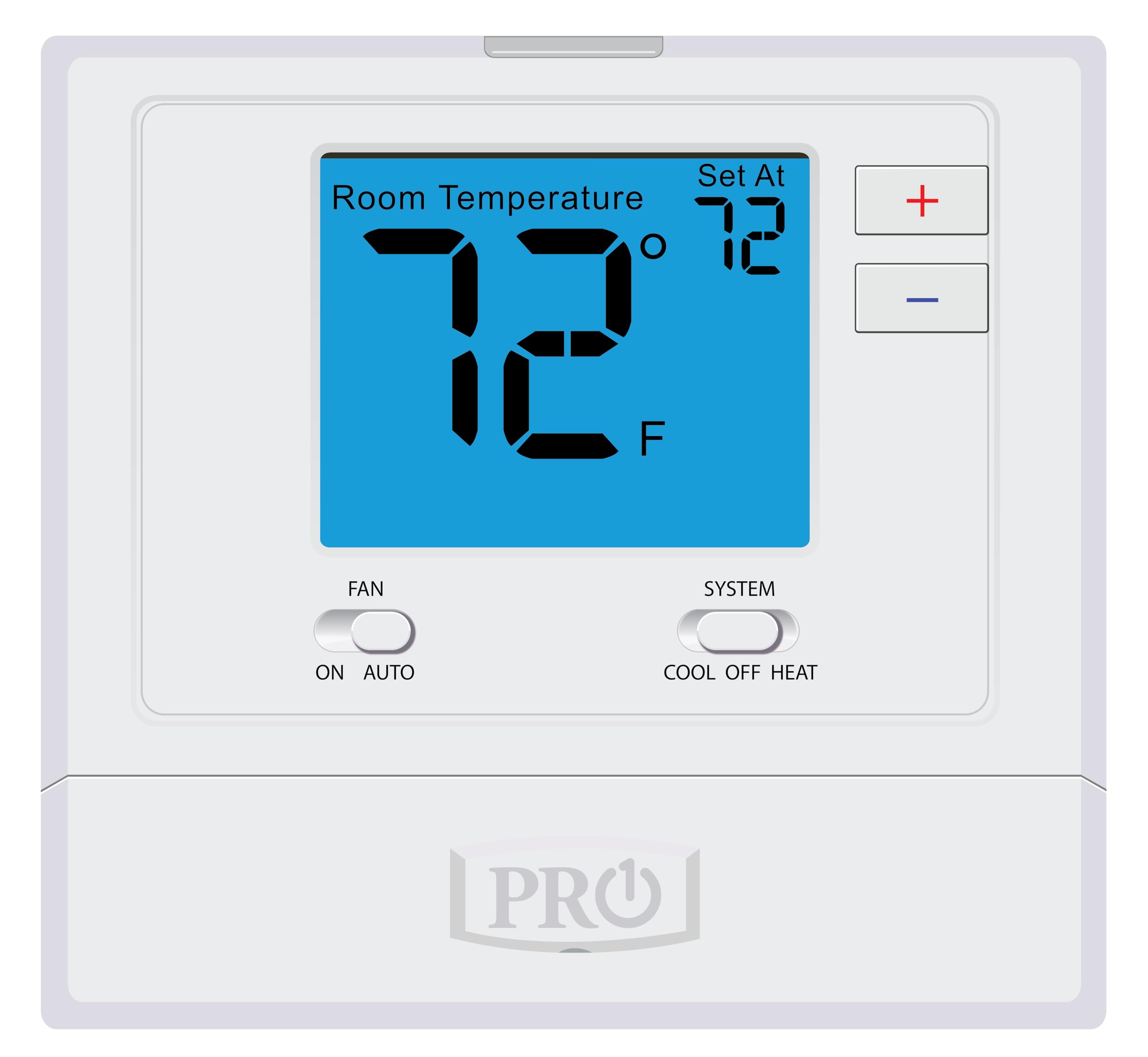 PRO1 IAQ T701 backlit display thermostat for easy reading in any light.