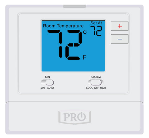 PRO1 IAQ T701 backlit display thermostat for easy reading in any light.