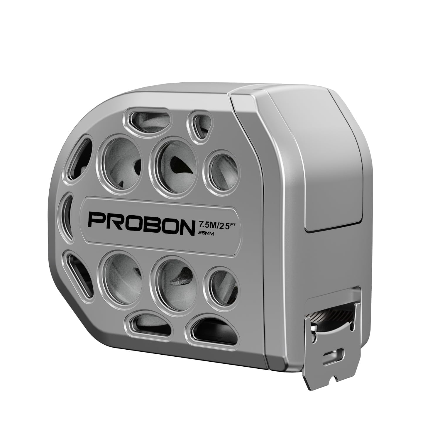 PROBON 25ft hollow auto-lock tape measure closeup shows durable, easy-to-retract tape for quick measurements.