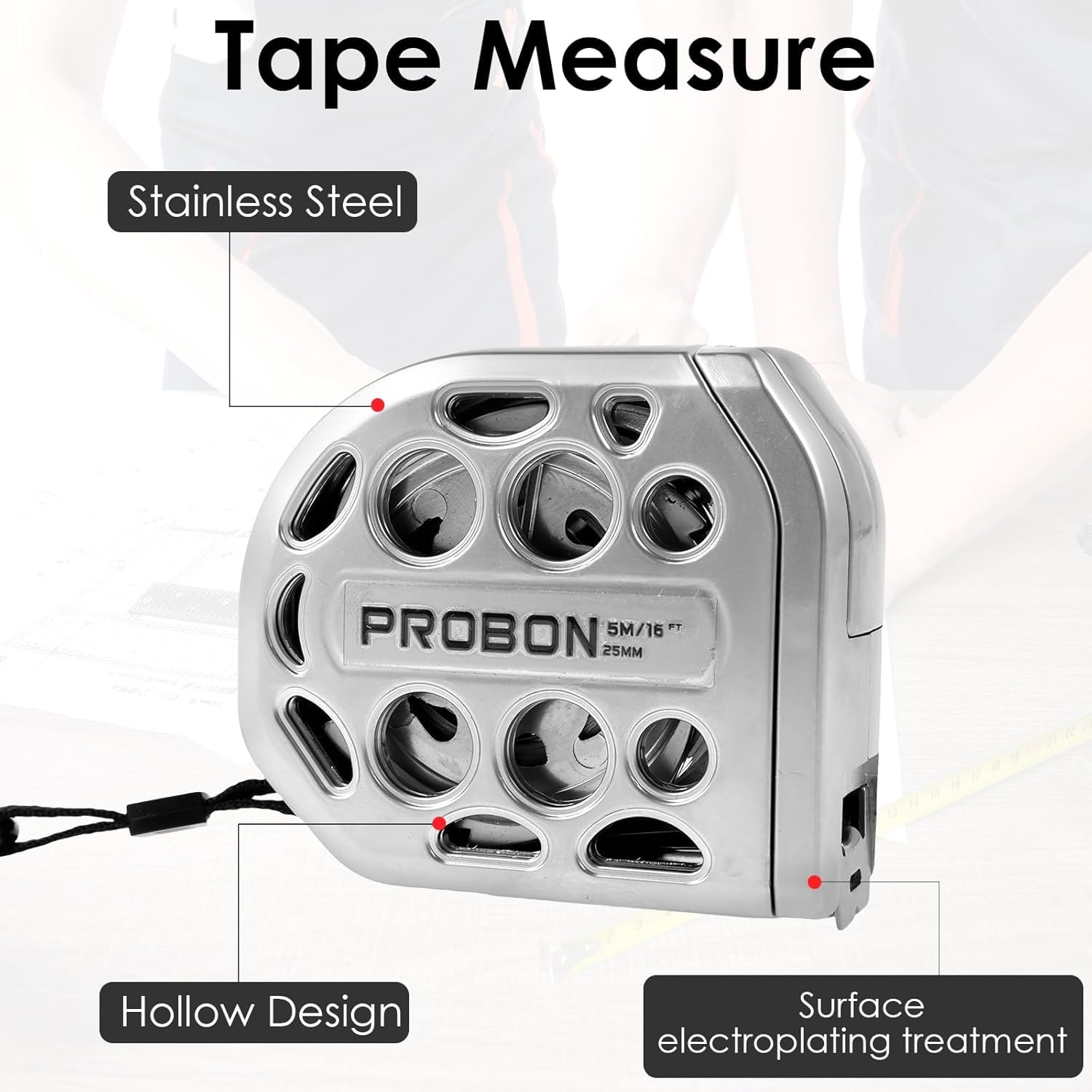 PROBON 25ft tape measure waterproof and rustproof for durability in damp environments