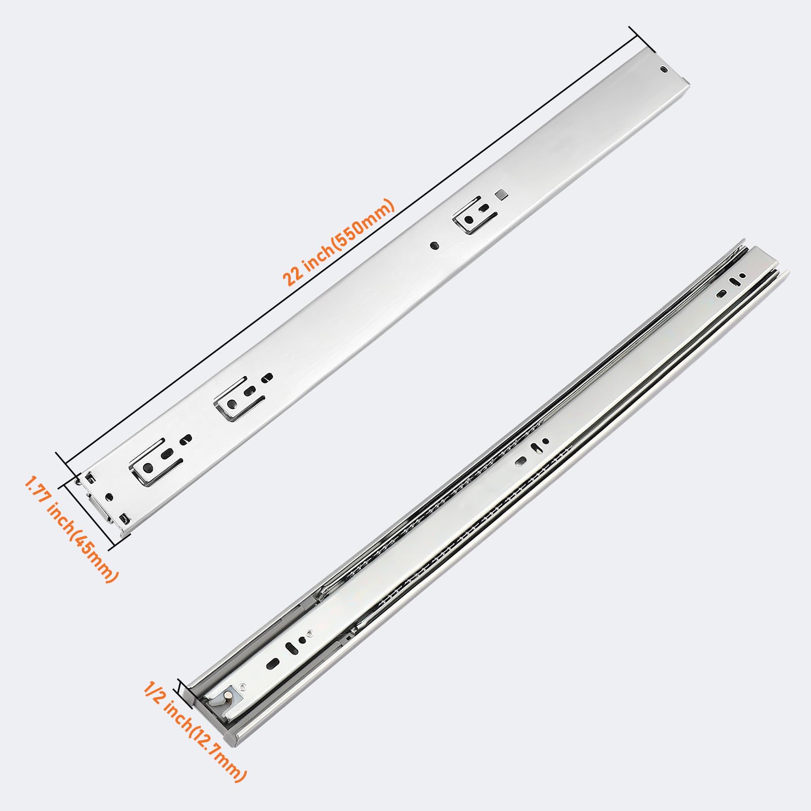 Probrico 3-fold full-extension slides offer complete drawer access.