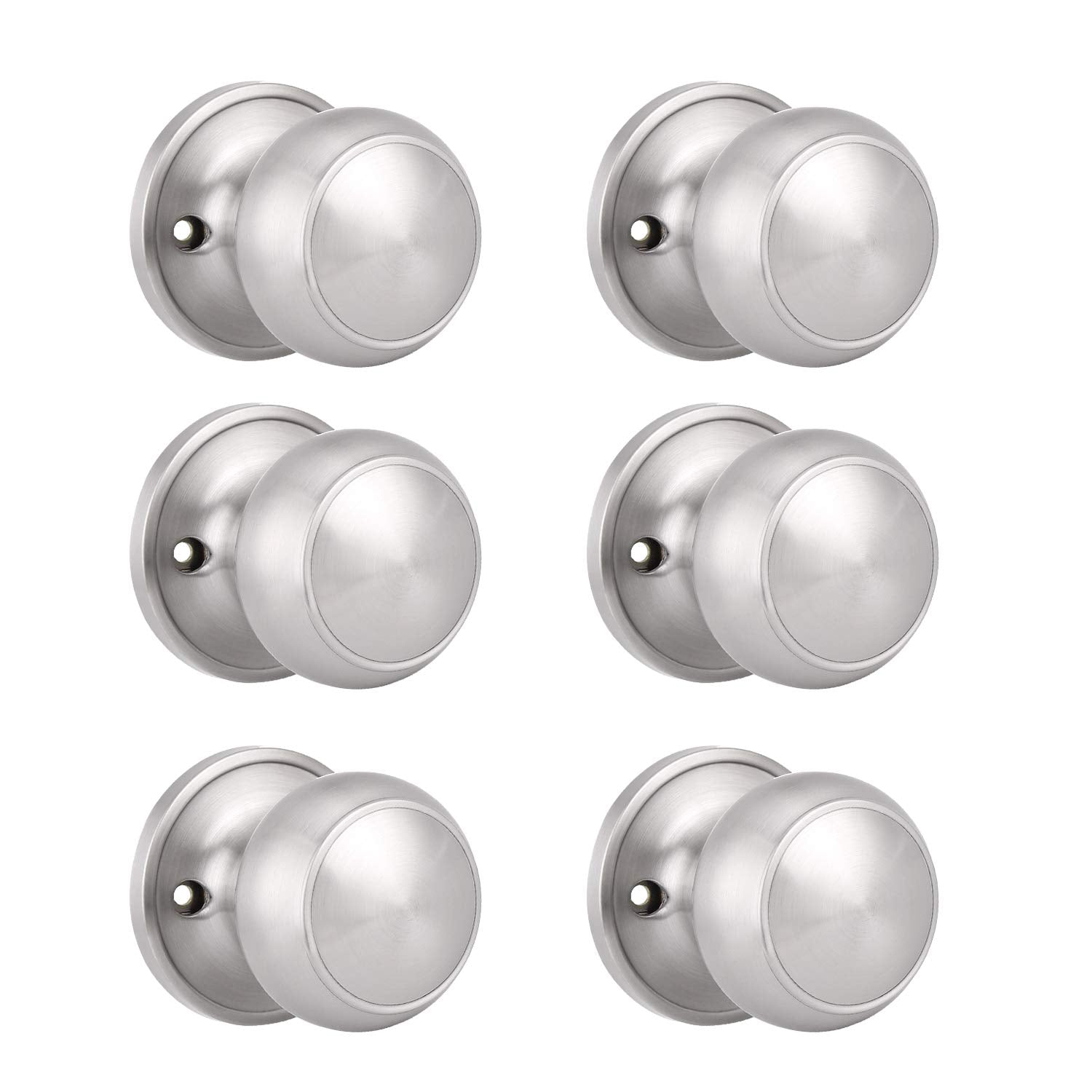 Probrico six-pack satin nickel dummy door knobs for non-turning door pulls.