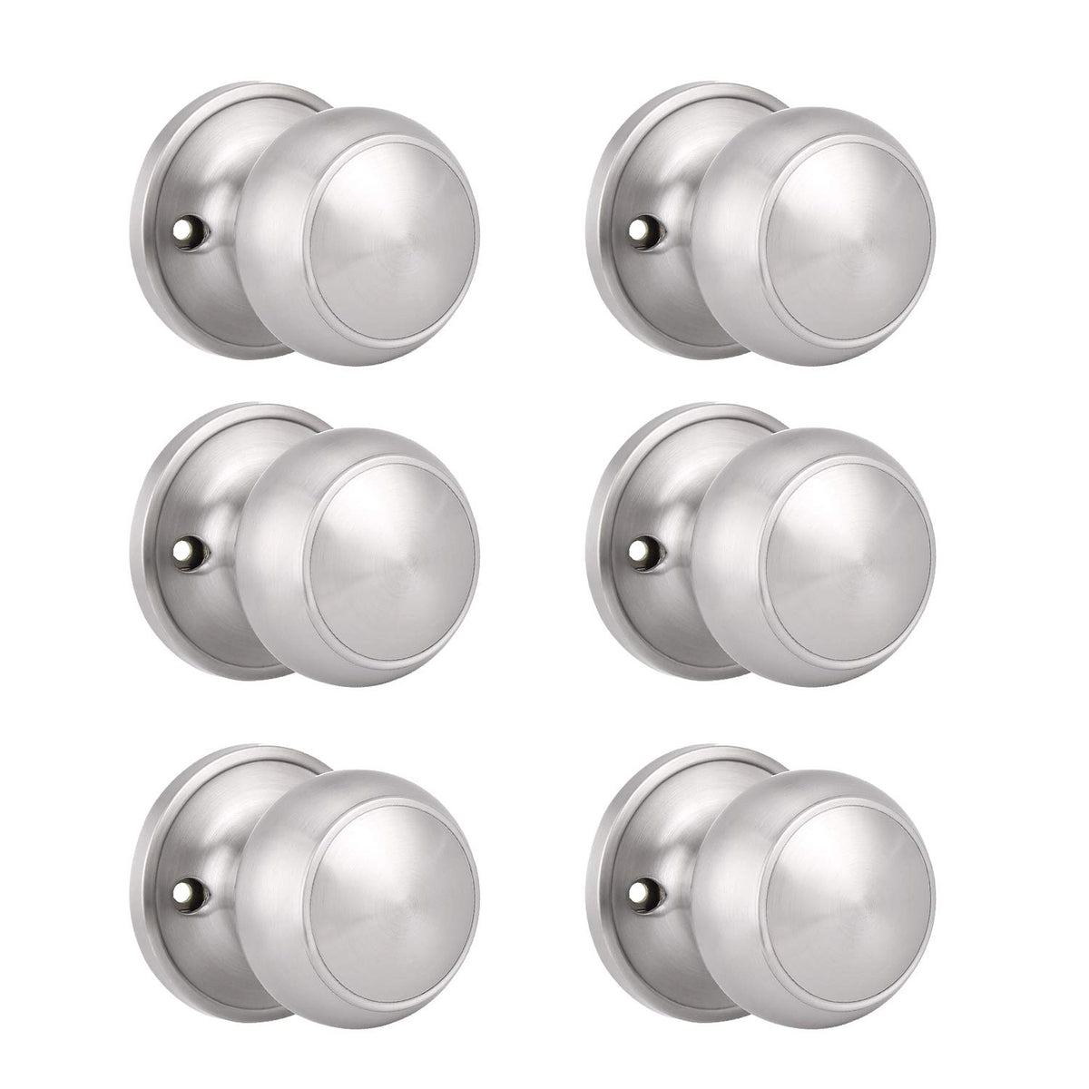 Probrico six-pack satin nickel dummy door knobs for non-turning door pulls.