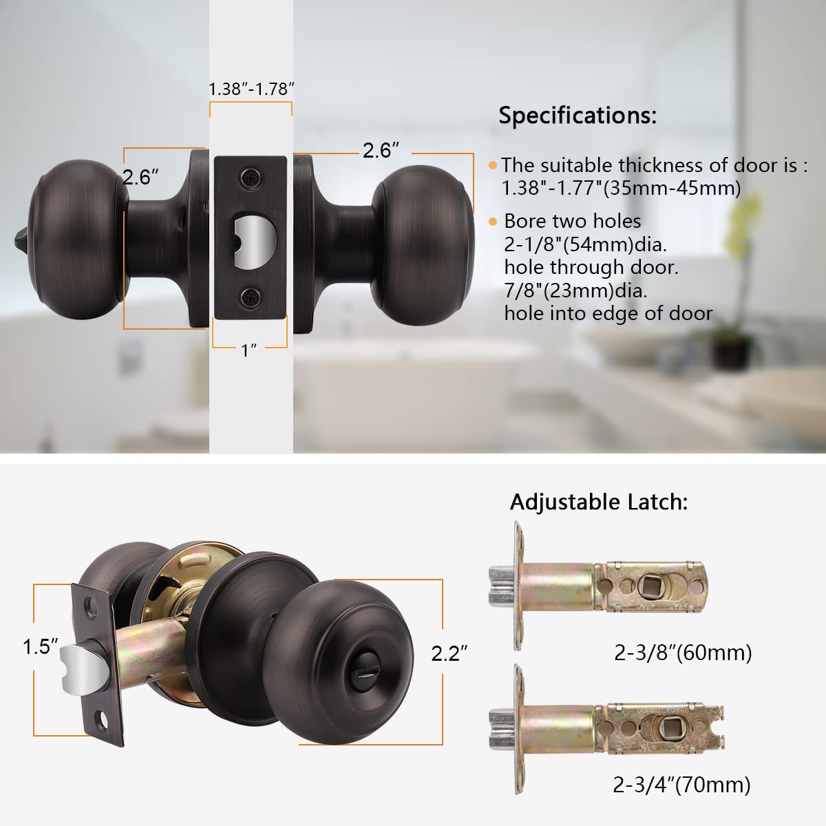 Probrico adjustable latch 238-274 shows flexible fit for various door thickness.