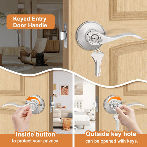 Probrico adjustable latch lever demonstrates 60mm/70mm compatibility for standard doors.