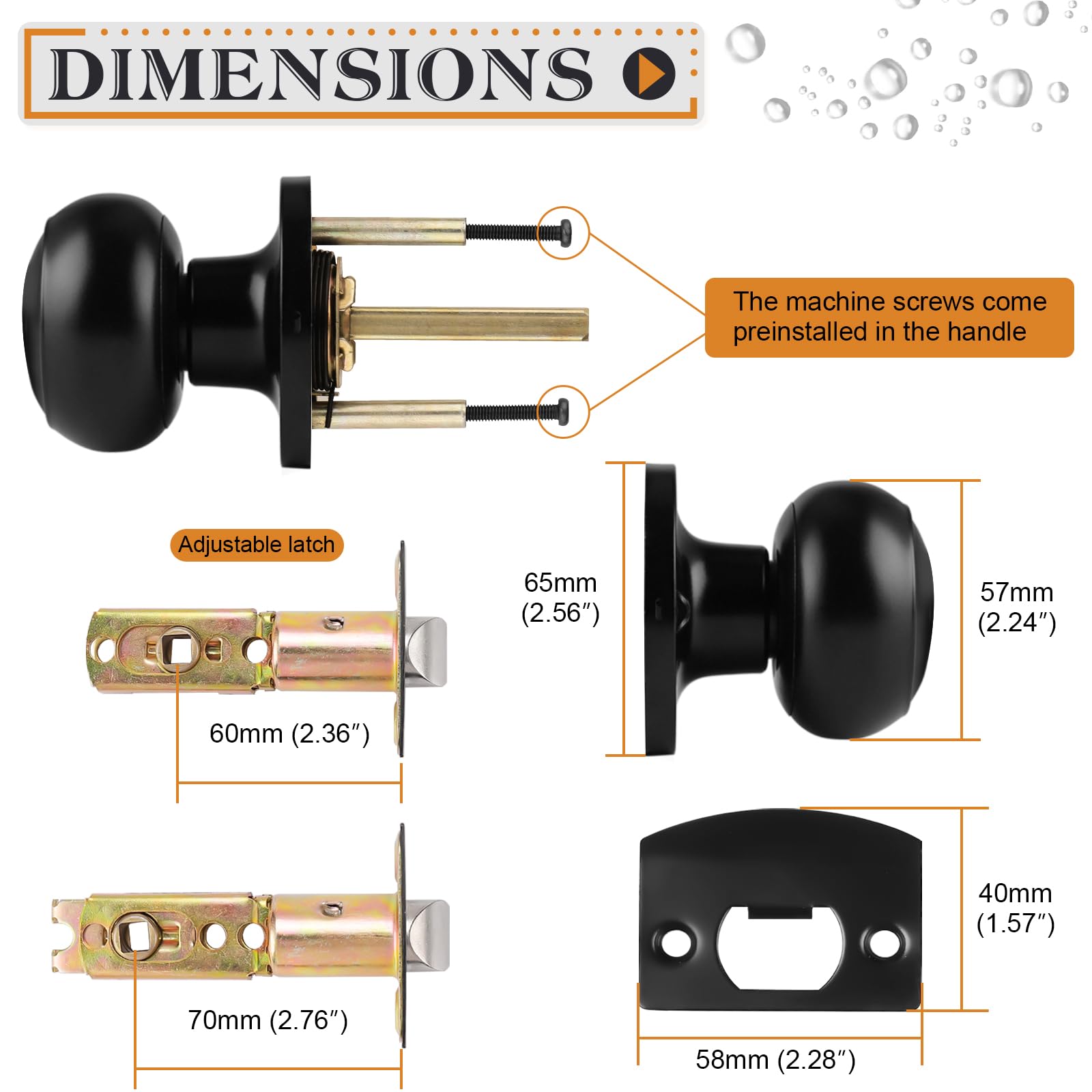 Probrico adjustable latch knob fits doors 1-1/4 to 1-3/4 inches